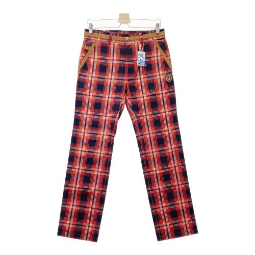 新品 ラッセルノ ゴルフ ルチャ 刺繍ロゴ ロングパンツ レッド 春夏 L 5 RUSSELUNO ラッセルノ ロングパンツ スパンコール チェック柄