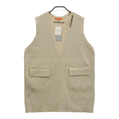 ビームス ゴルフベスト ベージュ Mサイズ 中古美品 BEAMS GOLF ビームスゴルフ 襟付き ニットベスト ネイビー系 サイズ：M