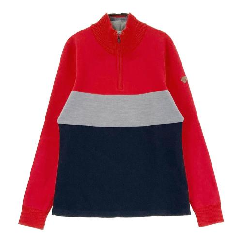 DESCENTE GOLF　赤いハーフジップ長袖セーター DESCENTE GOLF デサントゴルフ DGWOJB01 ウール混 ハーフジップ 長袖T