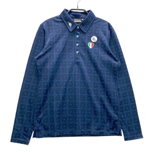 KAPPA GOLF カッパゴルフ 長袖ポロシャツ ロゴ刺繍 千鳥柄 ブラック系