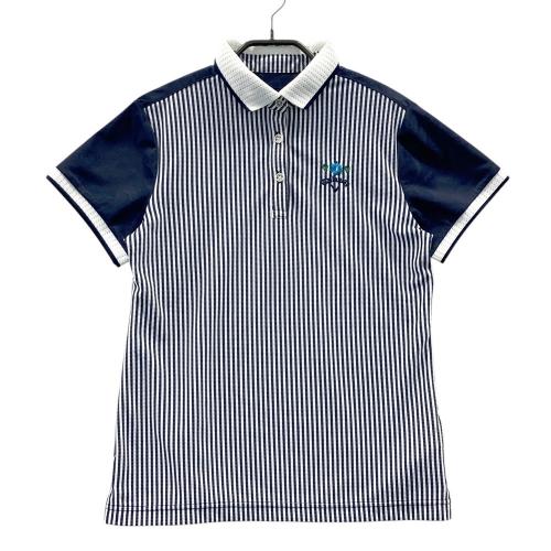 キャロウェイジグザグストライプ半袖シャツM  CALLAWAY キャロウェイ 半袖ポロシャツ ストライプ柄 ネイビー系