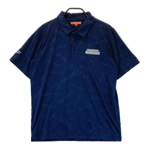 BEAMS GOLF ビームスゴルフ 半袖ポロシャツ ロゴ 総柄 ネイビー系