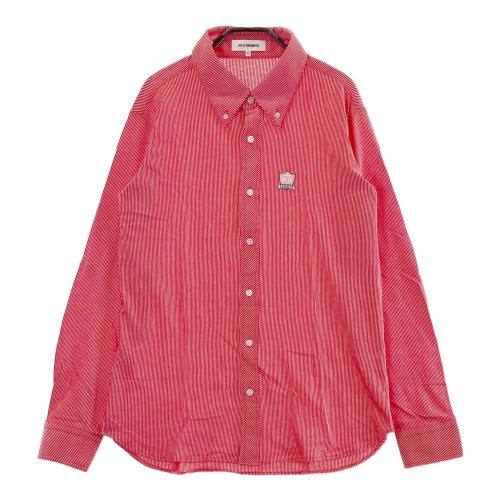 エムユースポーツ M-U SPORTS ストライプ ゴルフシャツ 52 M.U SPORTS エムユースポーツ 長袖シャツ ストライプ柄 レッド系