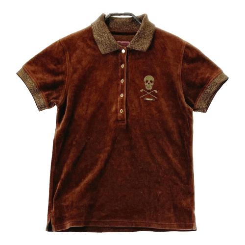 マークアンドロナ MARK&LONA スカル×ゴールド ポロシャツ レディース マークアンドロナ 半袖ポロシャツ 黒×ブラウン 星柄 スカル レディース