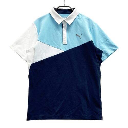 PUMA GOLF プーマゴルフ 半袖ポロシャツ ボタンダウン ドット柄 ブルー
