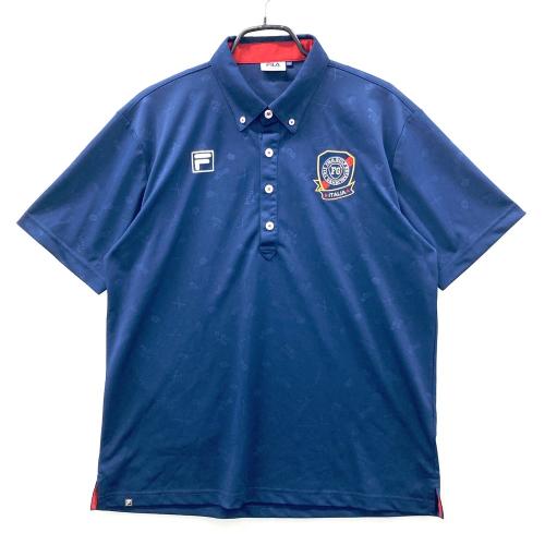 FILA GOLF フィラゴルフ 半袖ポロシャツ ボタンダウン 総柄 ネイビー系