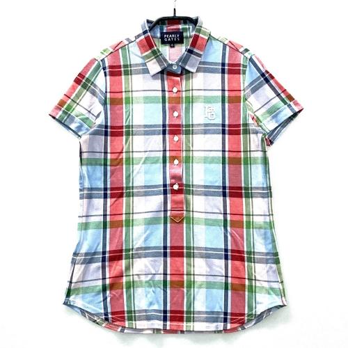 パーリーゲイツ　水色ピンクチェック柄半袖シャツオールインワン　ゴルフウエアー1 PEARLY GATES パーリーゲイツ 長袖シャツ チェック柄 ブルー系 サイズ
