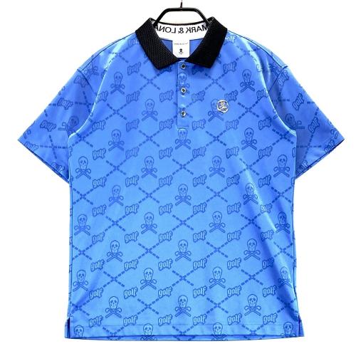 MARK&LONA マークアンドロナ 半袖ポロシャツ スカル総柄 ブルー系