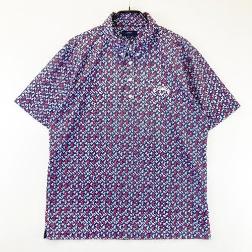 CALLAWAY キャロウェイ 半袖ポロシャツ ボタンダウン 総柄 ネイビー系