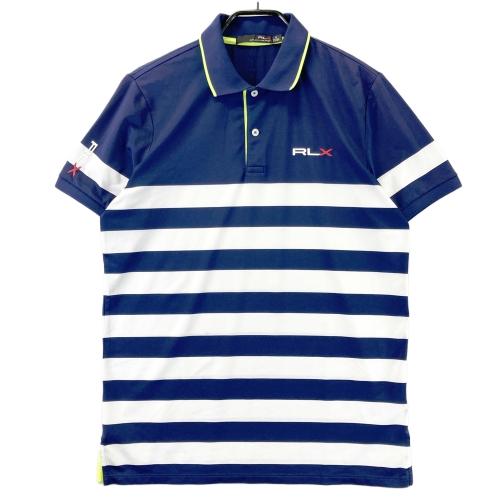 RLX ラルフローレン 半袖ポロシャツ ボーダー柄 ネイビー系 サイズ：L