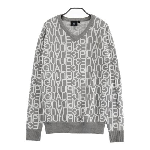 1PIU1UGUALE3 GOLF GRK026 ウール Vネック ニットセーター ロゴ 総柄