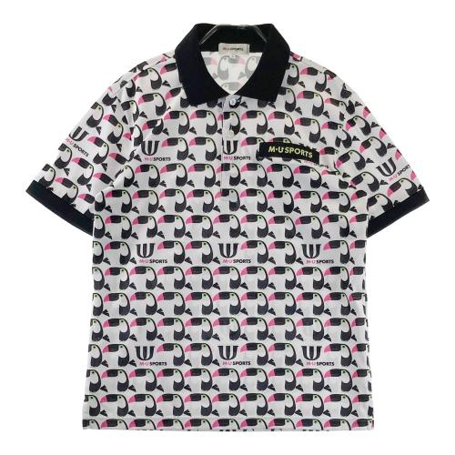 M.U SPORTS エムユースポーツ 半袖ポロシャツ ロゴ総柄 ホワイト系