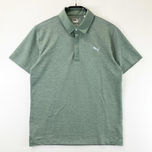 PUMA GOLF プーマゴルフ 半袖ポロシャツ ボーダー柄 カーキ系 サイズ