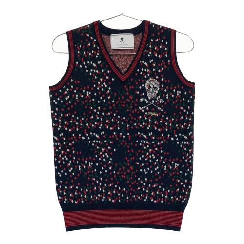MARK&LONA マークアンドロナ ; Vネック ニットベスト 総柄 ネイビー系