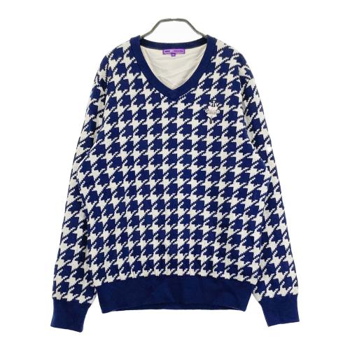 BEAMS GOLF ビームスゴルフ 裏地付 ニットセーター 千鳥 総柄 ネイビー