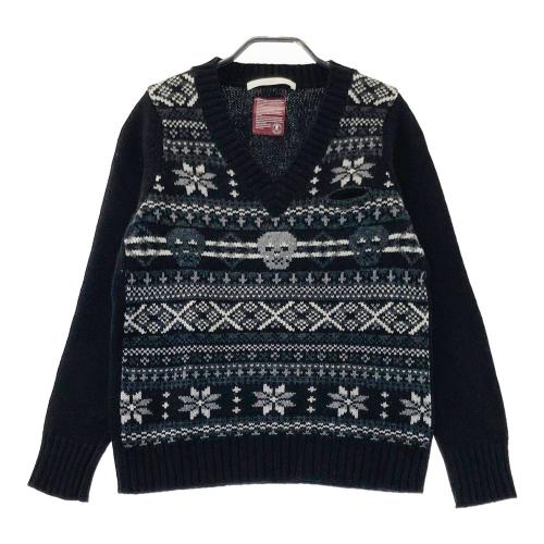 MARK&LONA マークアンドロナ ウール Vネック ニットセーター スカル