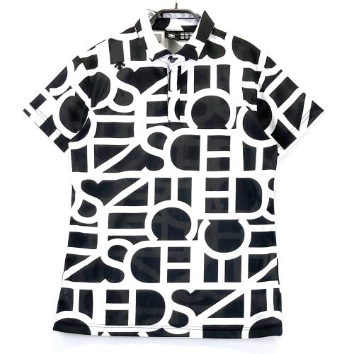 DESCENTE GOLF デサントゴルフ 半袖ポロシャツ 総柄 ブラック系 サイズ
