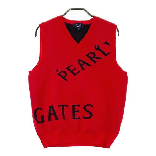 定価25000円 新品タグ付 PEARLY GATES ロゴベスト PEARLY GATES パーリーゲイツ ニットベスト メゾンロゴ レッド系