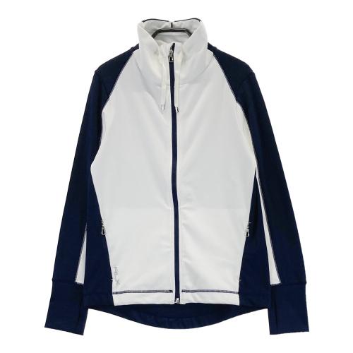 RLX ハーフジップフード付きジャケット 青白 THE CASUAL｜ハーフジップスウェット配色 刺繍ロゴ テック ラグラン