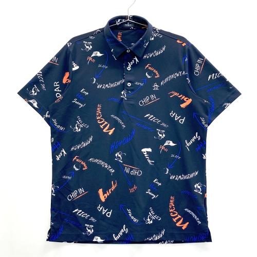 MUNSING WEAR マンシングウェア 半袖ポロシャツ ロゴプリント ネイビー