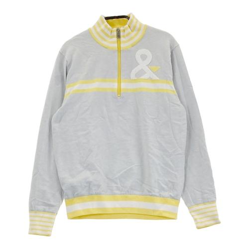 美品 アンパスィ and per se ロゴ総柄 ハーフジップニット XLビッグ AND PER SE アンパスィ 裏地付 ハーフジップ ニットセーター グレー系