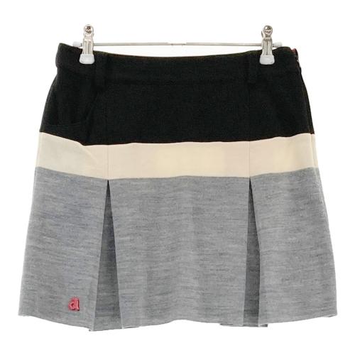 archivio アルチビオウールスカート日本製 36 グレー系 ゴルフにも◎ ARCHIVIO アルチビオ ウールニット プリーツスカート ボーダー柄