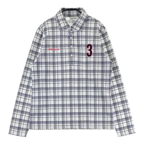 ADIDAS GOLF アディダスゴルフ 長袖ポロシャツ チェック柄 ホワイト系