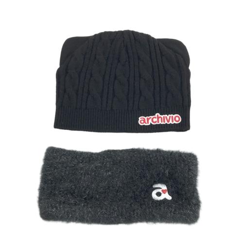 未使用　アルチビオ　猫耳ニット帽　ネックウォーマー ARCHIVIO アルチビオ ネックウォーマー付 ニット帽 ネコ耳 ブラック系
