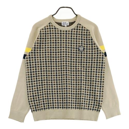 JACK BUNNY ジャックバニー 長袖ニットセーター チェック柄 ベージュ系