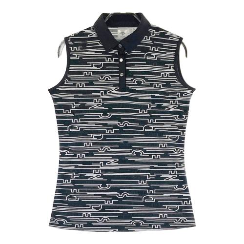 DESCENTE GOLF デサントゴルフ ノースリーブポロシャツ 総柄 ブラック