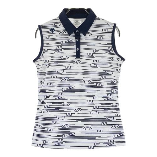 DESCENTE GOLF デサントゴルフ ノースリーブポロシャツ 花柄 ホワイト