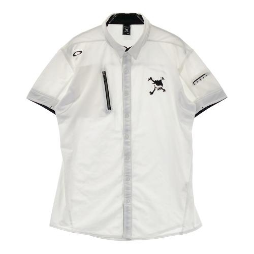 【美品】 OAKLEYゴルフウェア上下セットアップ 刺繍プリントロゴ 古着 OAKLEY オークリー 439464JP 半袖シャツ スカル刺繍 ホワイト系 サイズ