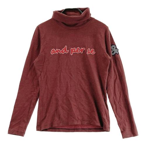 AND PER SE アンパスィ タートルネック 長袖Tシャツ 総柄 レッド系