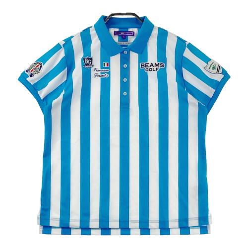 BEAMS GOLF ビームスゴルフ 半袖ポロシャツ ロゴ ストライプ柄 ブルー