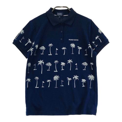美品 PEARLY GATES ゴルフシャツ ネイビー サイズ5 シアサッカー PEARLY GATES パーリーゲイツ 半袖ポロシャツ 総柄 ネイビー系 サイズ