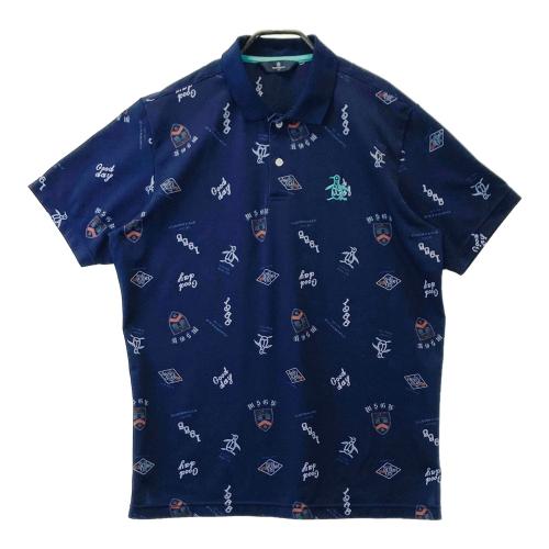MUNSING WEAR マンシングウェア 半袖ポロシャツ ロゴプリント ネイビー