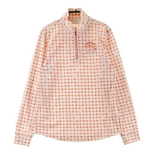 adabat ジップアップ長袖シャツ ホワイト/オレンジ38(M) ADABAT アダバット ハーフジップ 長袖Tシャツ 総柄 オレンジ系 サイズ