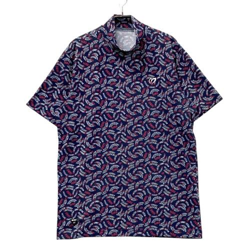 PEARLY GATES モックネックシャツ ネイビー 総柄 PEARLY GATES パーリーゲイツ モックネック 半袖Tシャツ ネイビー系
