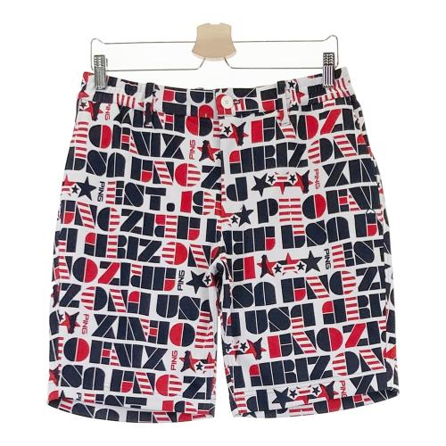 【未使用】 PING ピン ハーフ パンツ ゴルフウェア メンズ タグ付き 総柄 PING ピン 2024年 ハーフパンツ 総柄 ホワイト系 サイズ：L ランク：A