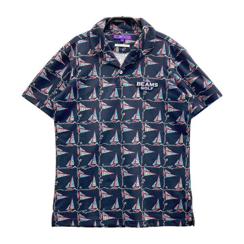 BEAMS GOLF ビームスゴルフ 半袖ポロシャツ パラソル 総柄 ネイビー系