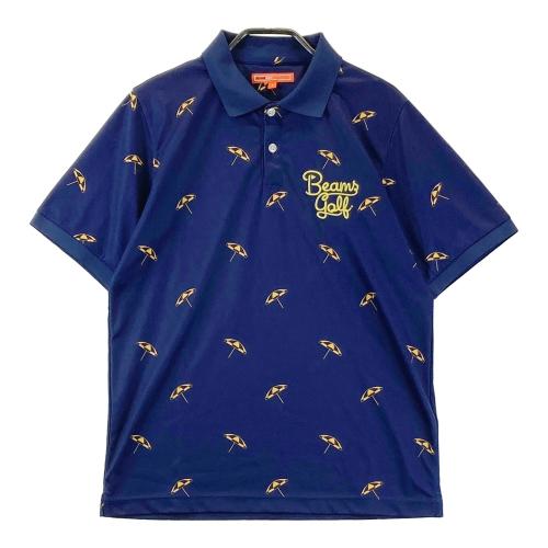 BEAMS GOLF ビームスゴルフ 半袖ポロシャツ パラソル 総柄 ネイビー系