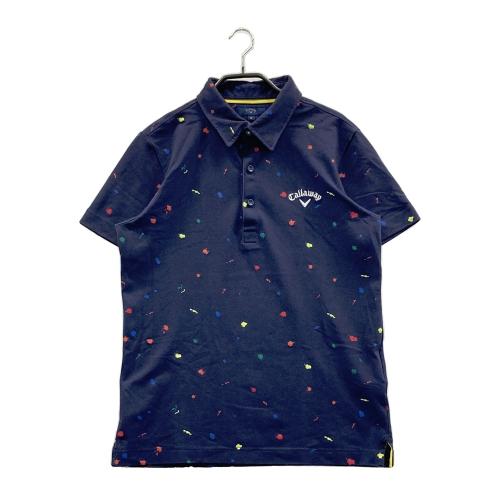 新品　Callaway キャロウェイ 半袖ポロシャツ 総柄 紺　 M　タグ付 CALLAWAY キャロウェイ 半袖ポロシャツ 総柄 ネイビー系 サイズ：M