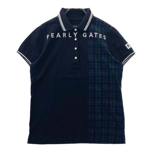 2回使用　PEARLY GATESポロシャツ ４M ネイビー チェック柄 PEARLY GATES パーリーゲイツ 半袖ポロシャツ チェック柄 ネイビー系