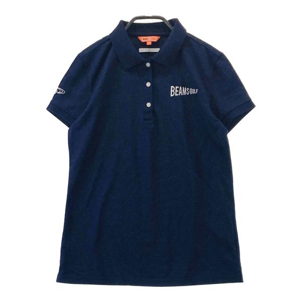 BEAMS GOLF ビームスゴルフ ロゴ刺繍入り 半袖ポロシャツ ネイビー系